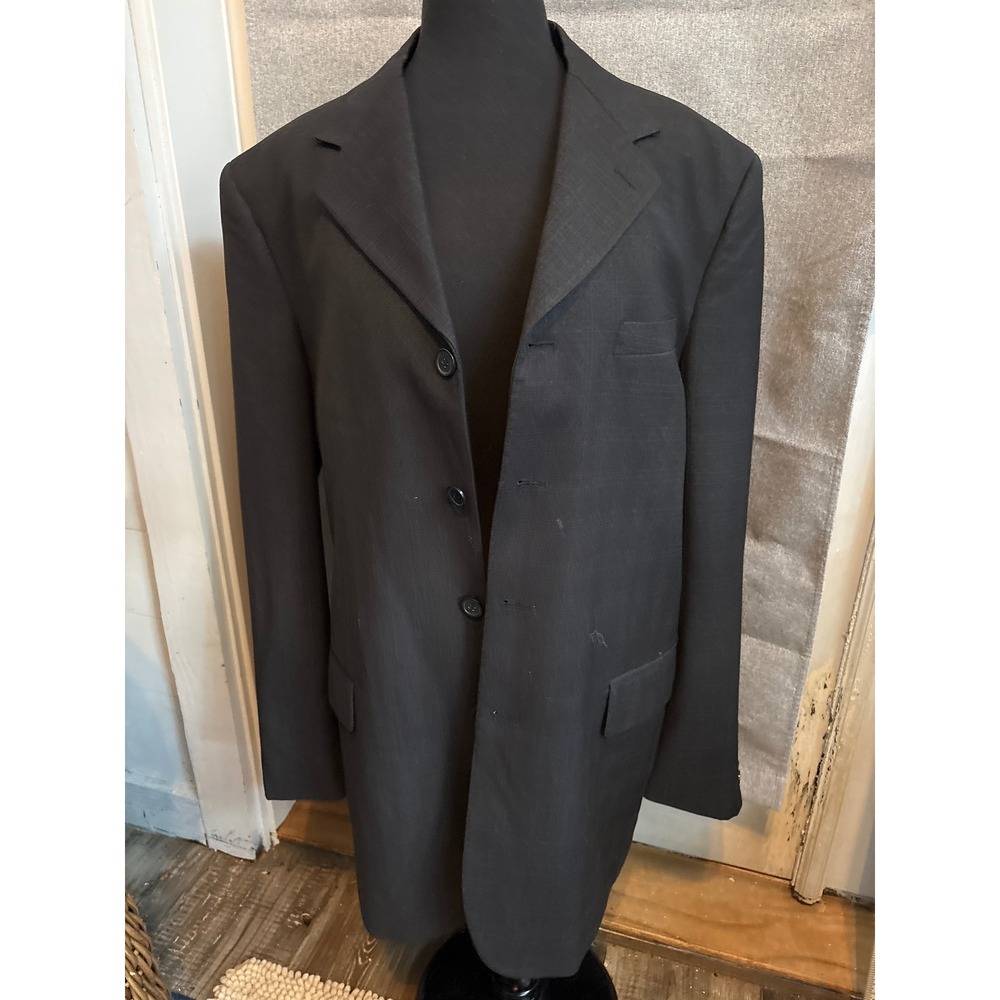Vinci Mens 42L Blazer Jacket Charcoal Grey Windowpane Plaid 4 Button Sport Coat